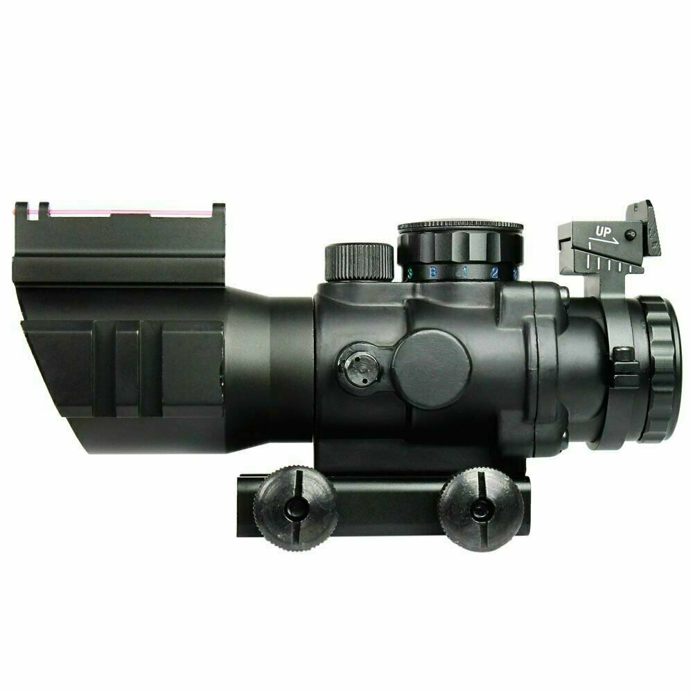 Tri-illuminated 4X32 RGB Prismatic BDC Recticle Rifle Scope &Fiber Optic Sight