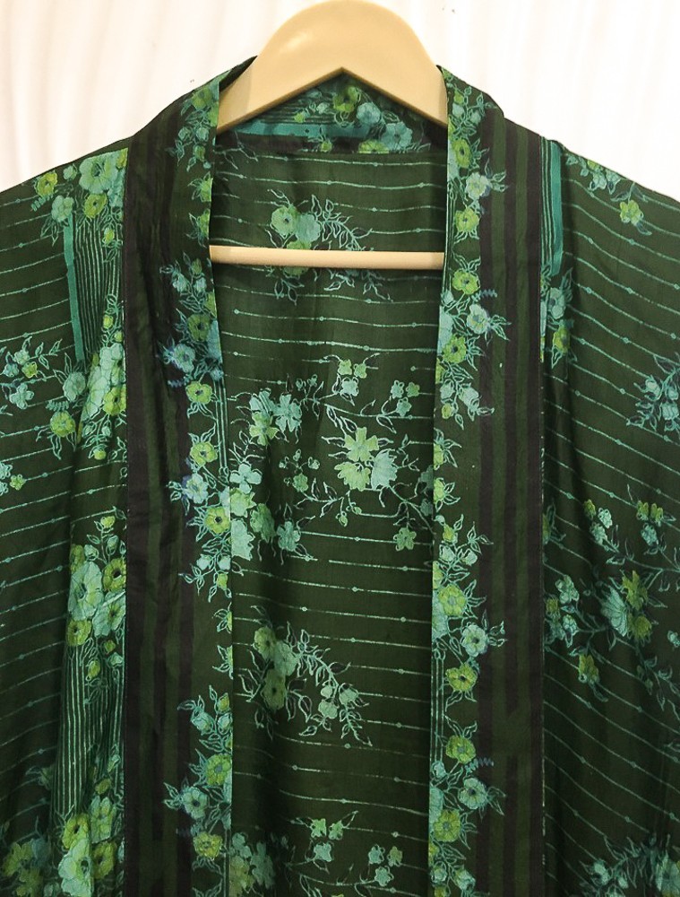 Pure Silk Green & Black kimono Long Robe Gown Girl's Woman Silk Kimono KMO5584