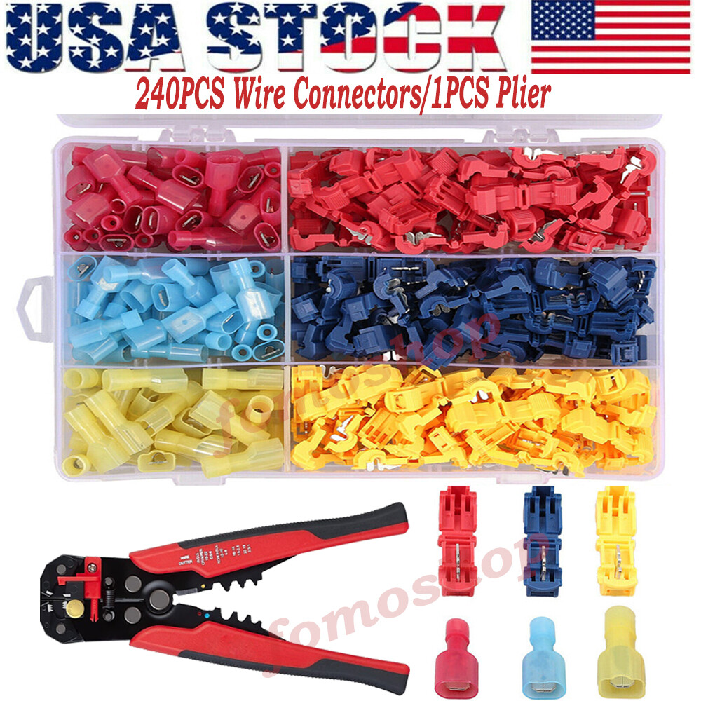 240/60Pcs T-Taps Wire Terminal Connectors Insulated 22-10 AWG Quick Splice Kit