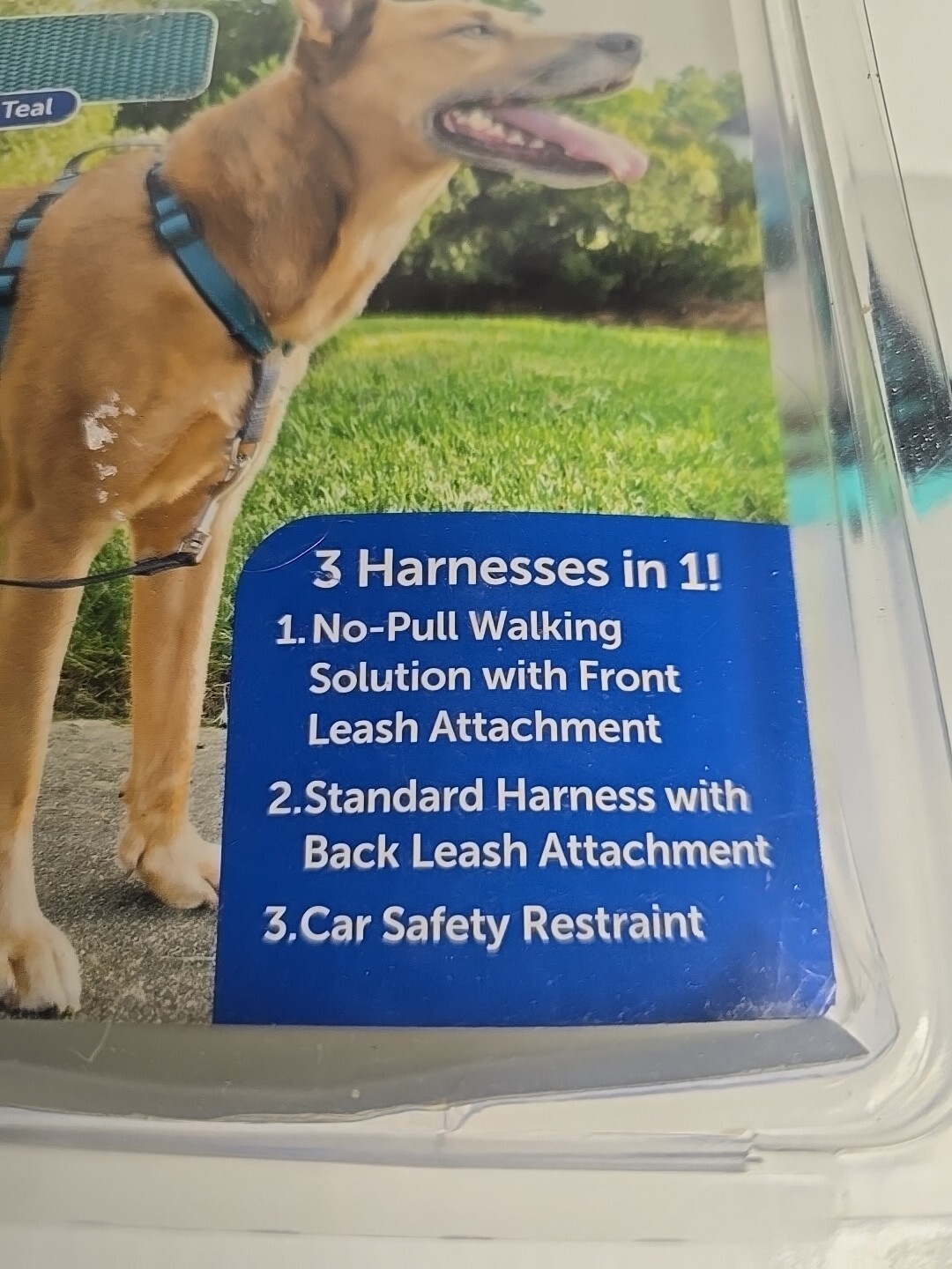 PetSafe 3 in 1 Dog Harness-MEDIUM-Teal-No Pull Design-Car Restraint-Reflective