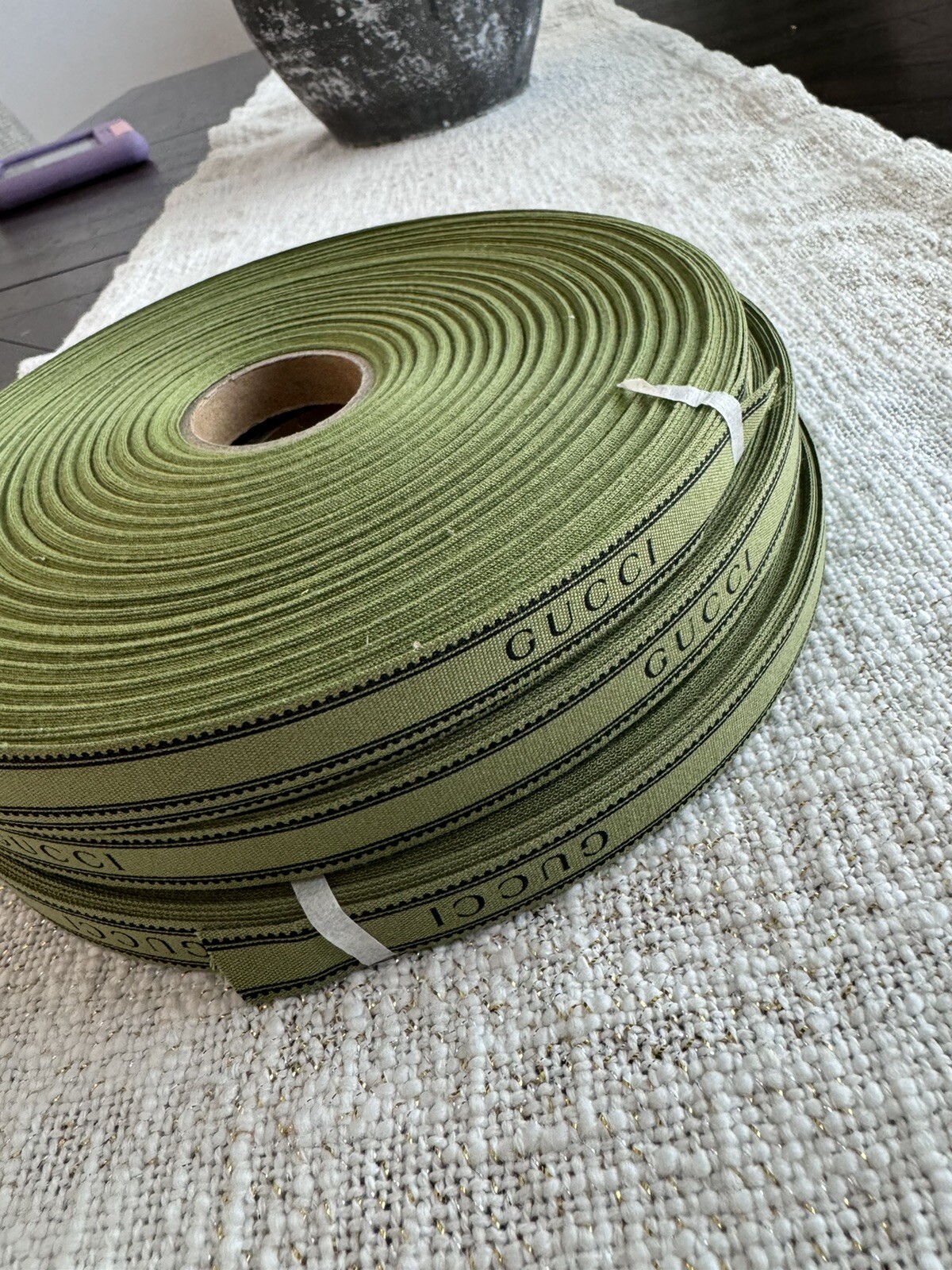 Authentic GUCCI Ribbon Green With Logo 100 Meters (120 Yards) Roll x 16mm NEW