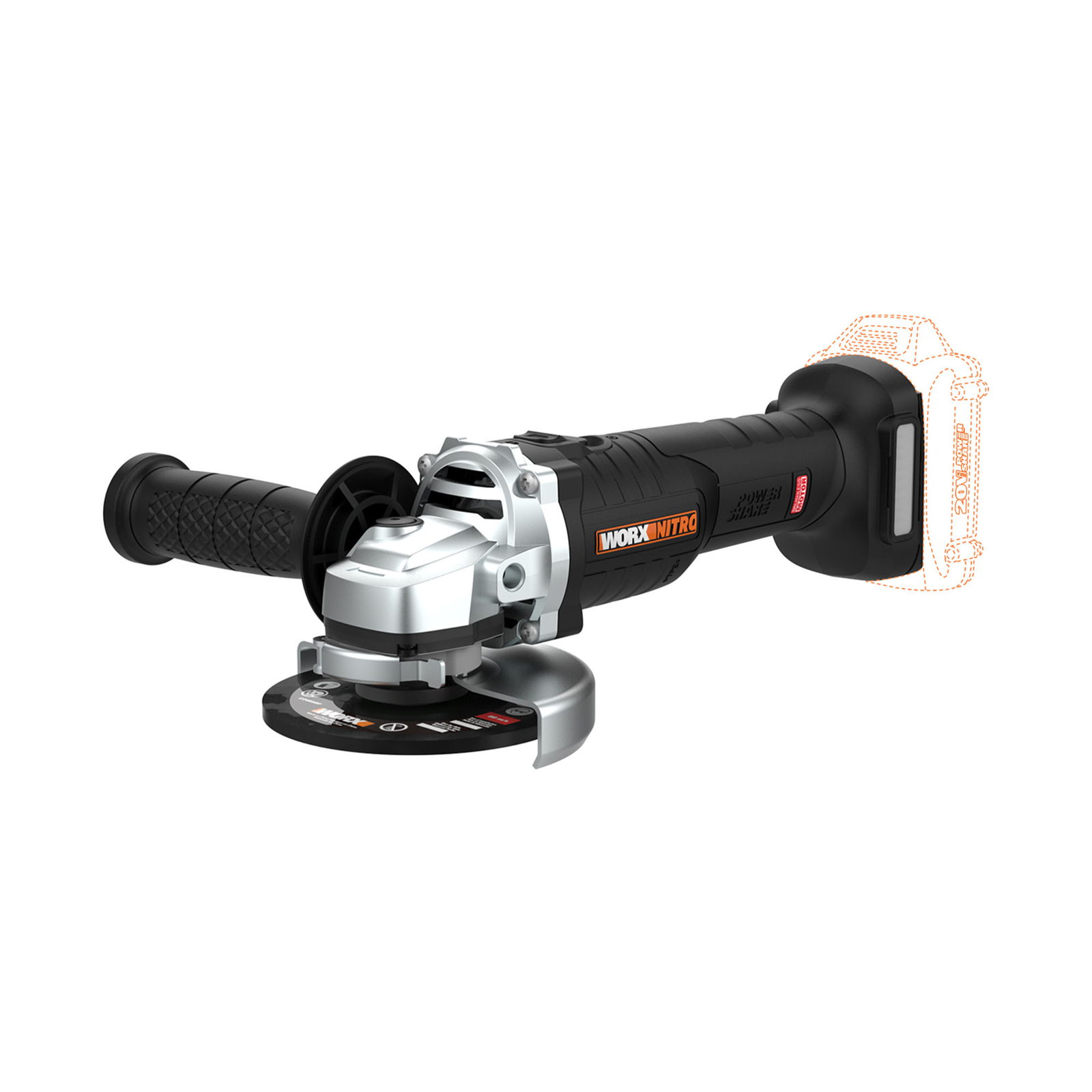 WX812L.9 Worx 20V Powershare 4 1/2" Angle Grinder w/ Brushless Motor - Tool Only