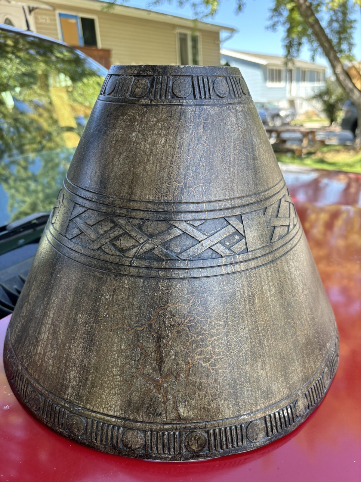 Rare UNIQUE Vintage Ceramic Clay ceramic Lamp Shade Heavy Brown Pottery Tribal