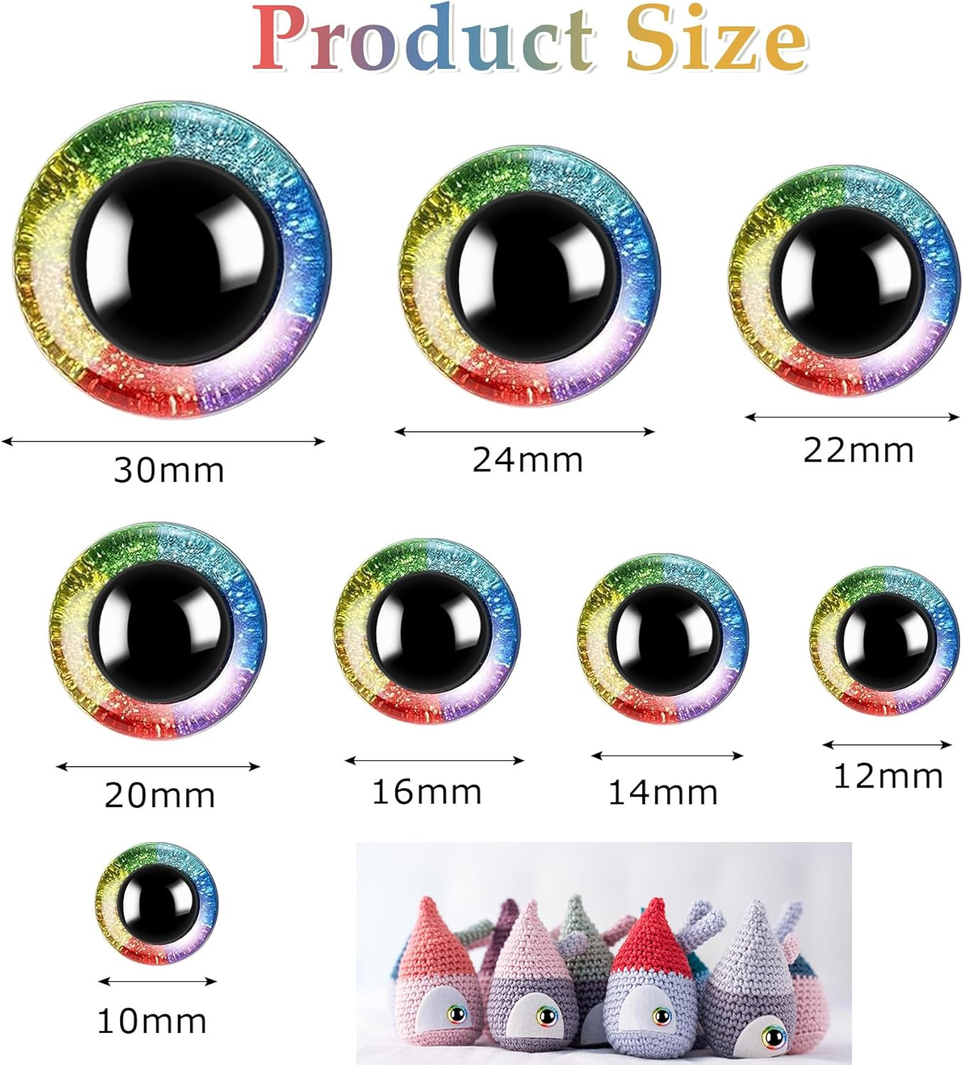 160Pcs Rainbow Glitter Safety Eyes for Amigurumi Large Plastic Eye for Stuffed A