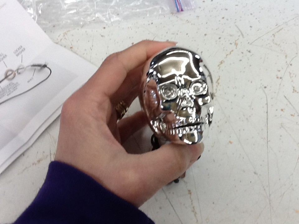 NEW NOS Vtg Flying Skull Chrome Motorcycle Bike Fender Ornament w/ Red LED Eyes