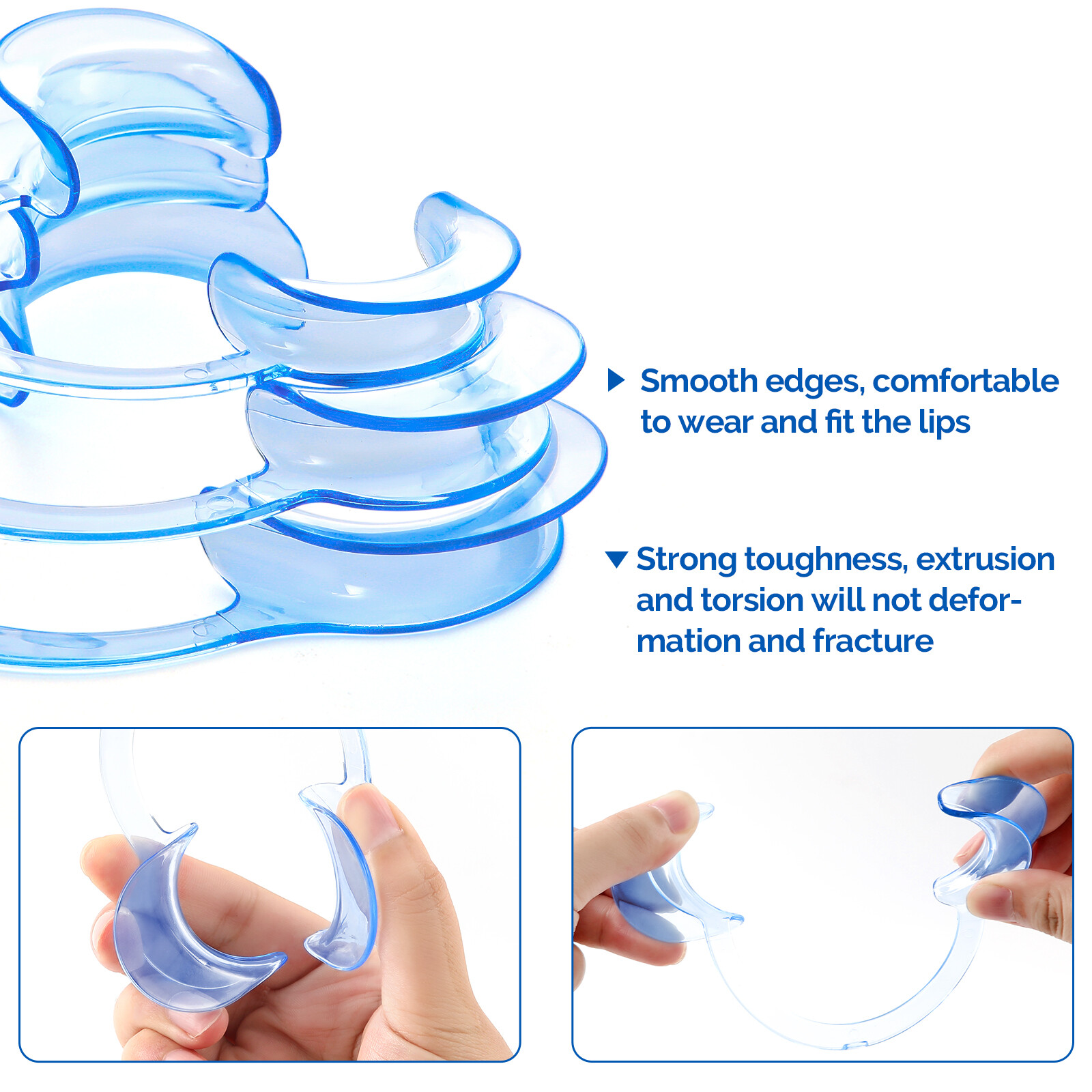 JMU Dental C-Shape Cheek Retractor Mouth Opener Autoclavable S+M+L 3pcs Blue