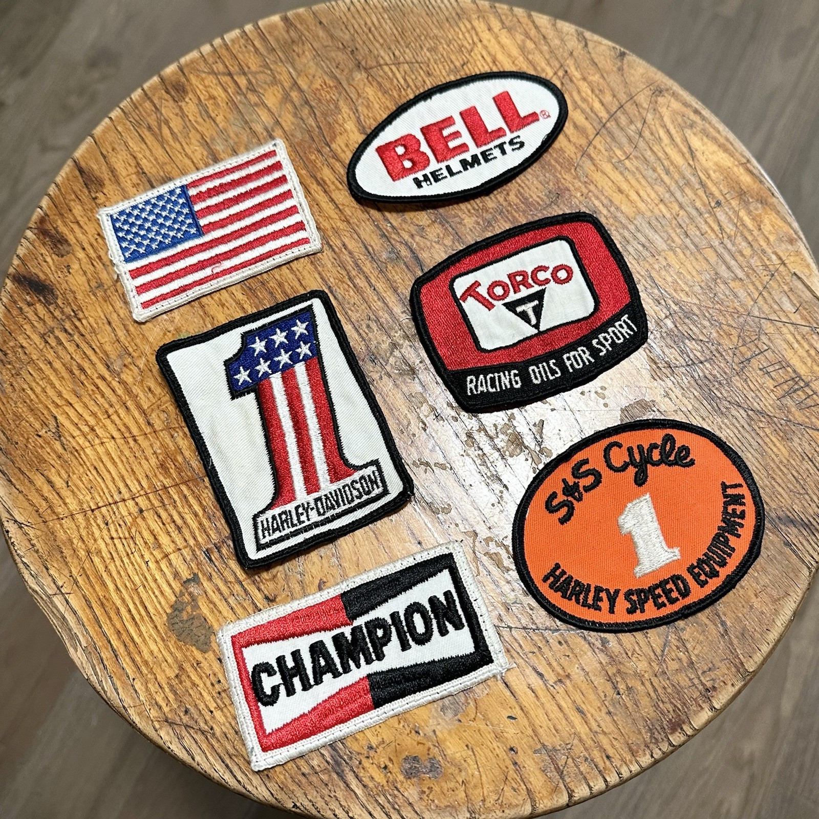Vintage Lot (6) Patches Harley Davidson Western Champion Motorcycle Bell USA