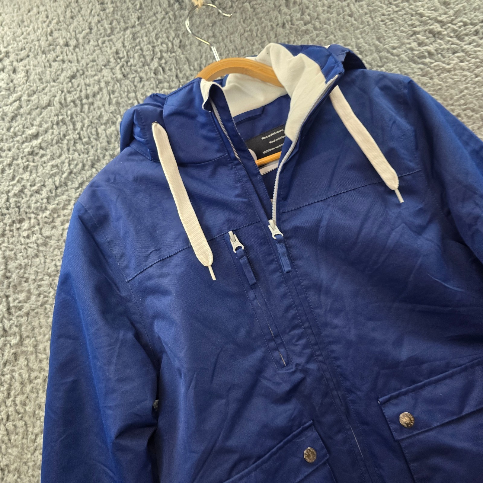 Chute Girls Skii Jacket Size 12 Blue Ivory Hooded Long Sleeve Waterproof