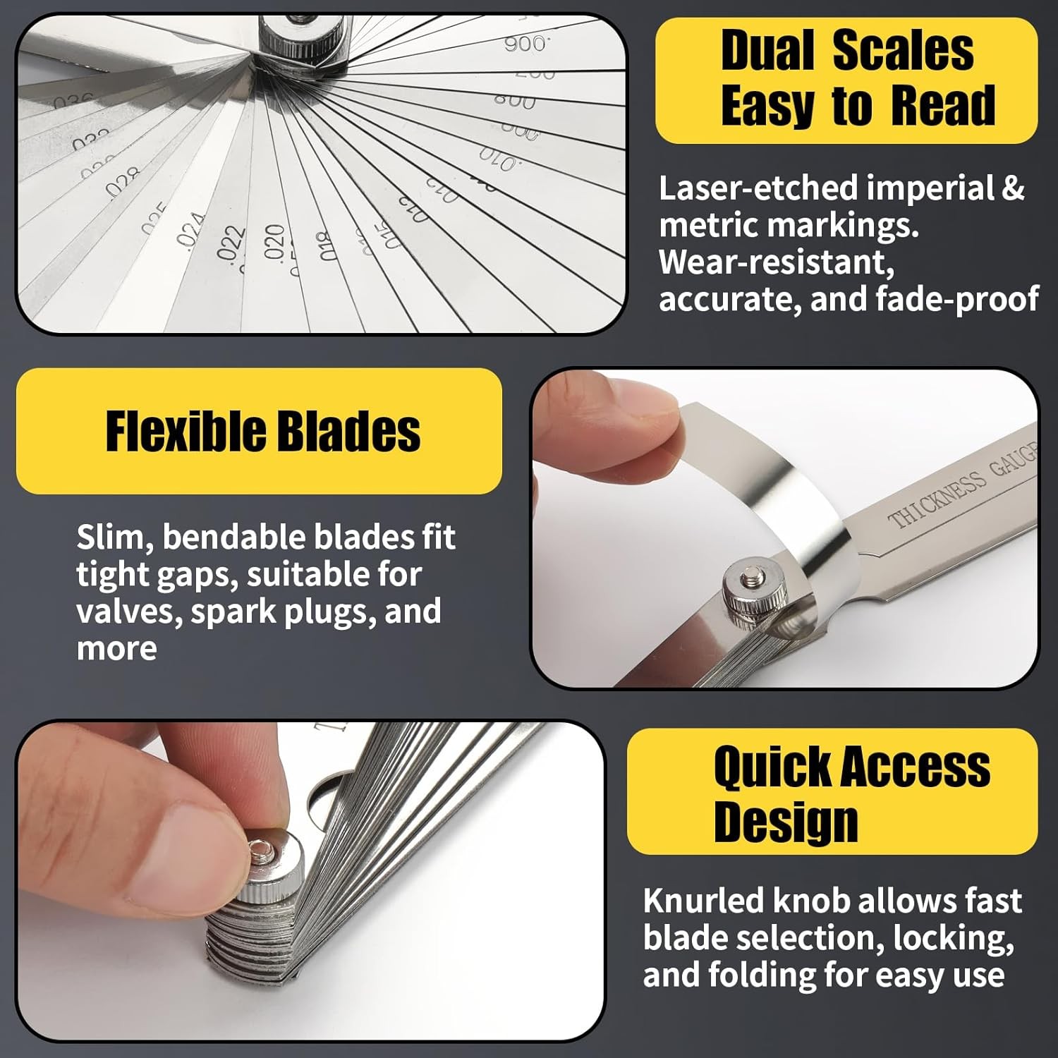 Feeler Gauge Set 2pcs Stainless Steel 32 Straight 16 Offset Blades SAE Metric