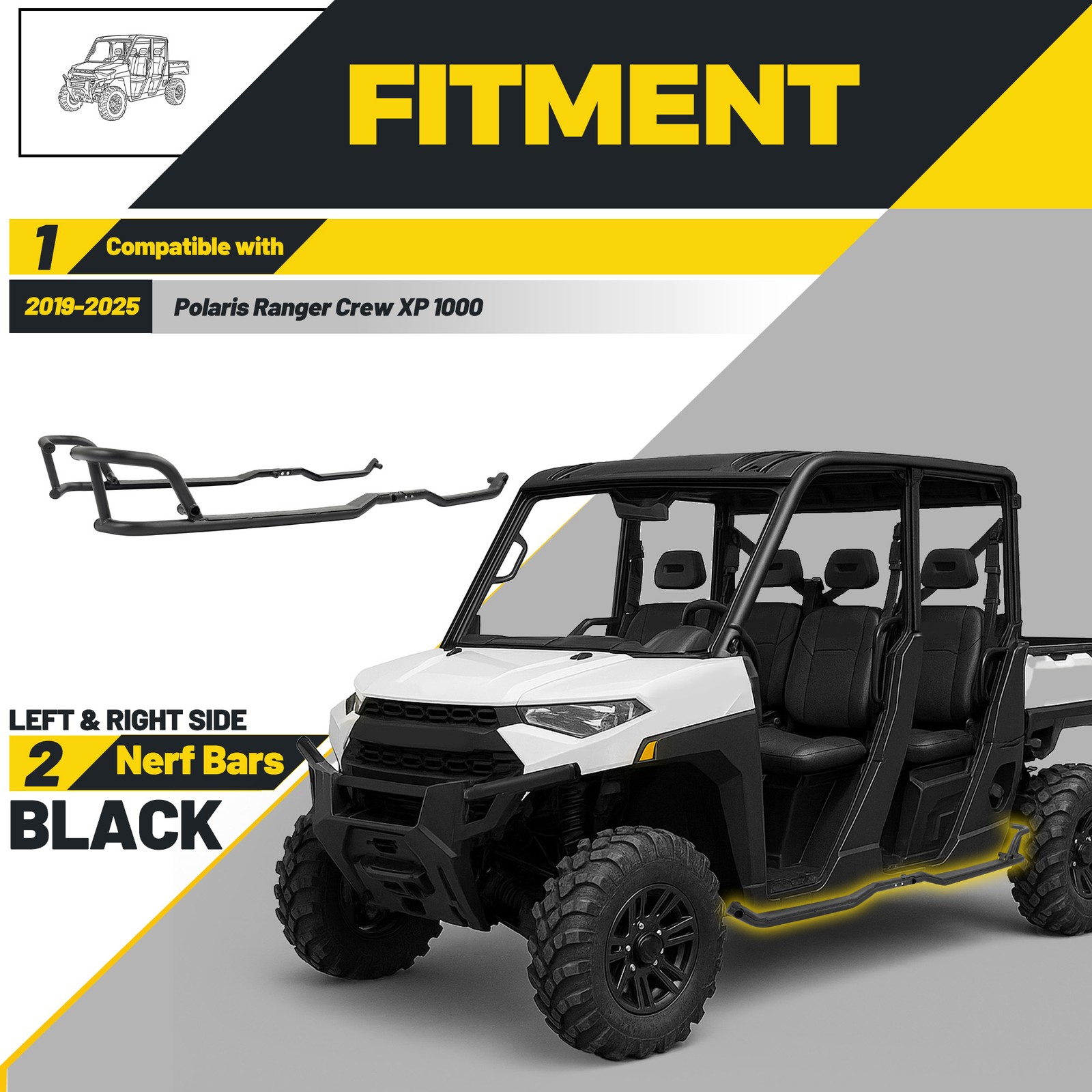 Rock Sliders 1 Pair Nerf Bars Side Steps for Polaris Ranger Crew XP 1000 2019-25