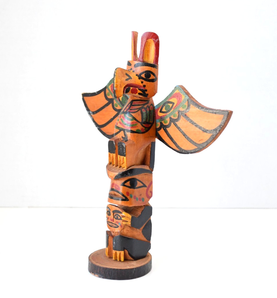 Vintage PWC Cedar Totem Pole Thunderbird and Human 1930's Perfect 8x5