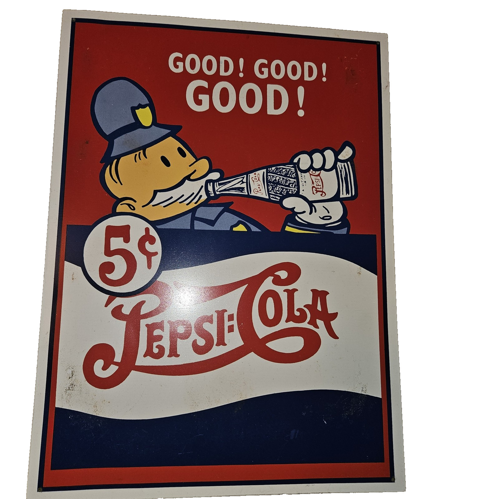 Vintage Pepsi-Cola 5 Cent Metal Sign Soda Advertisement Made USA