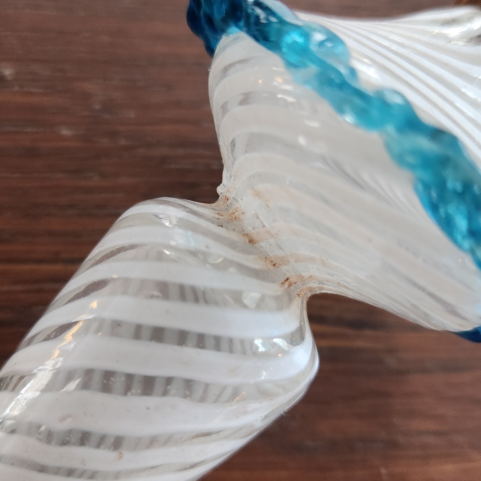 Italian Salviati Vetro a Fili Swirl Blue Rigaree Genie Bottle Decanter 2 Goblets