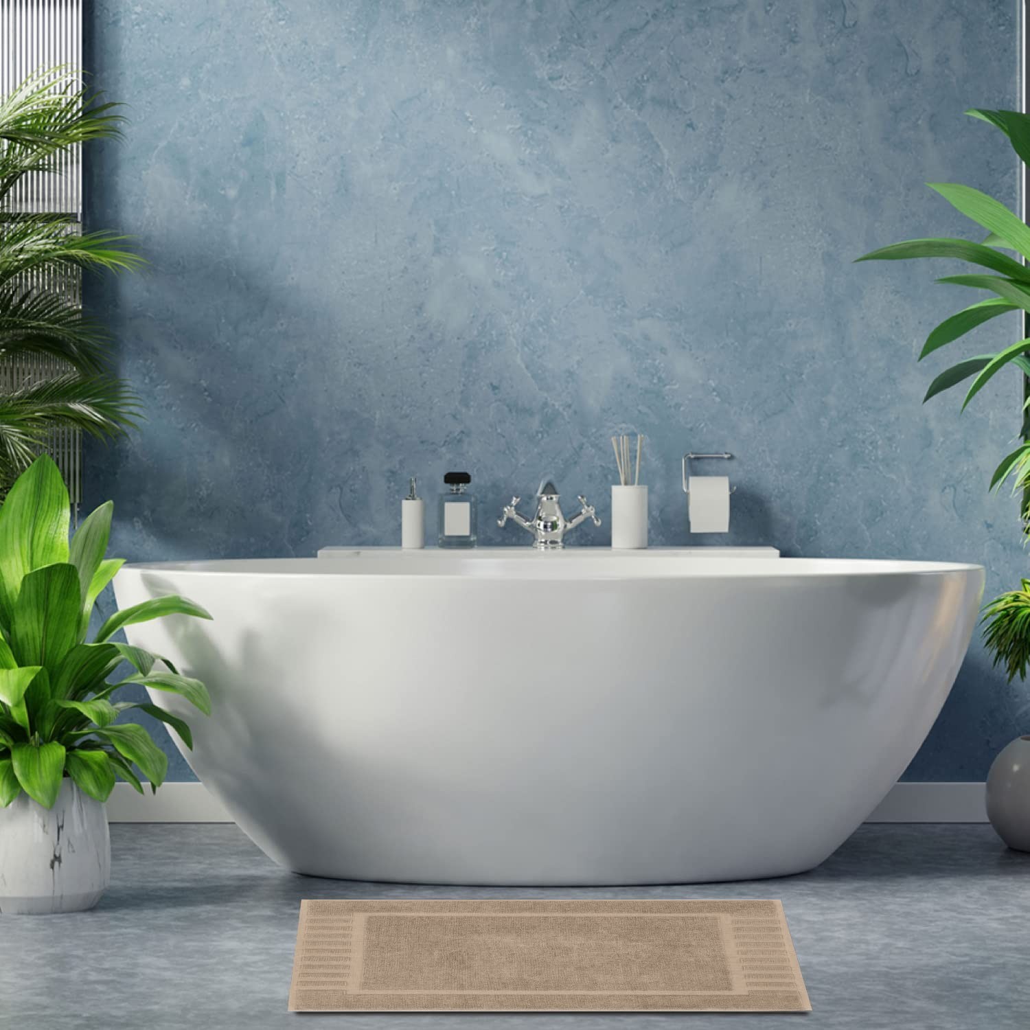 Luxury Bath Mat Floor Towel Set - 100% Cotton 22x34, 2 pack, Taupe