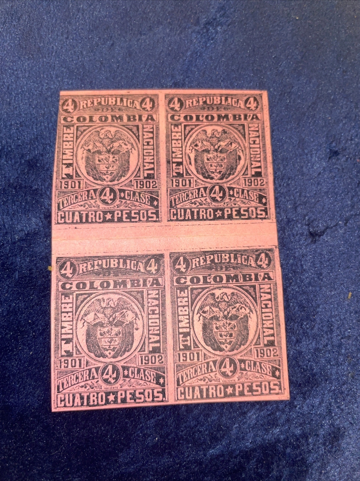 Columbia Latin America Revenue Fiscal Stamp 1-27-21- mnh Block Of 4