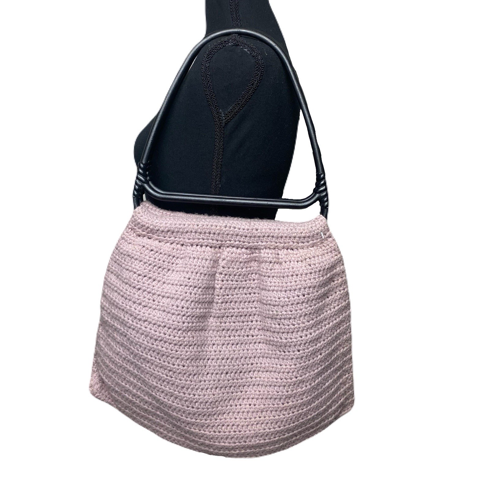 Vintage Handmade Pale Purple Crochet Bag w/ Floral Design 16”x12”