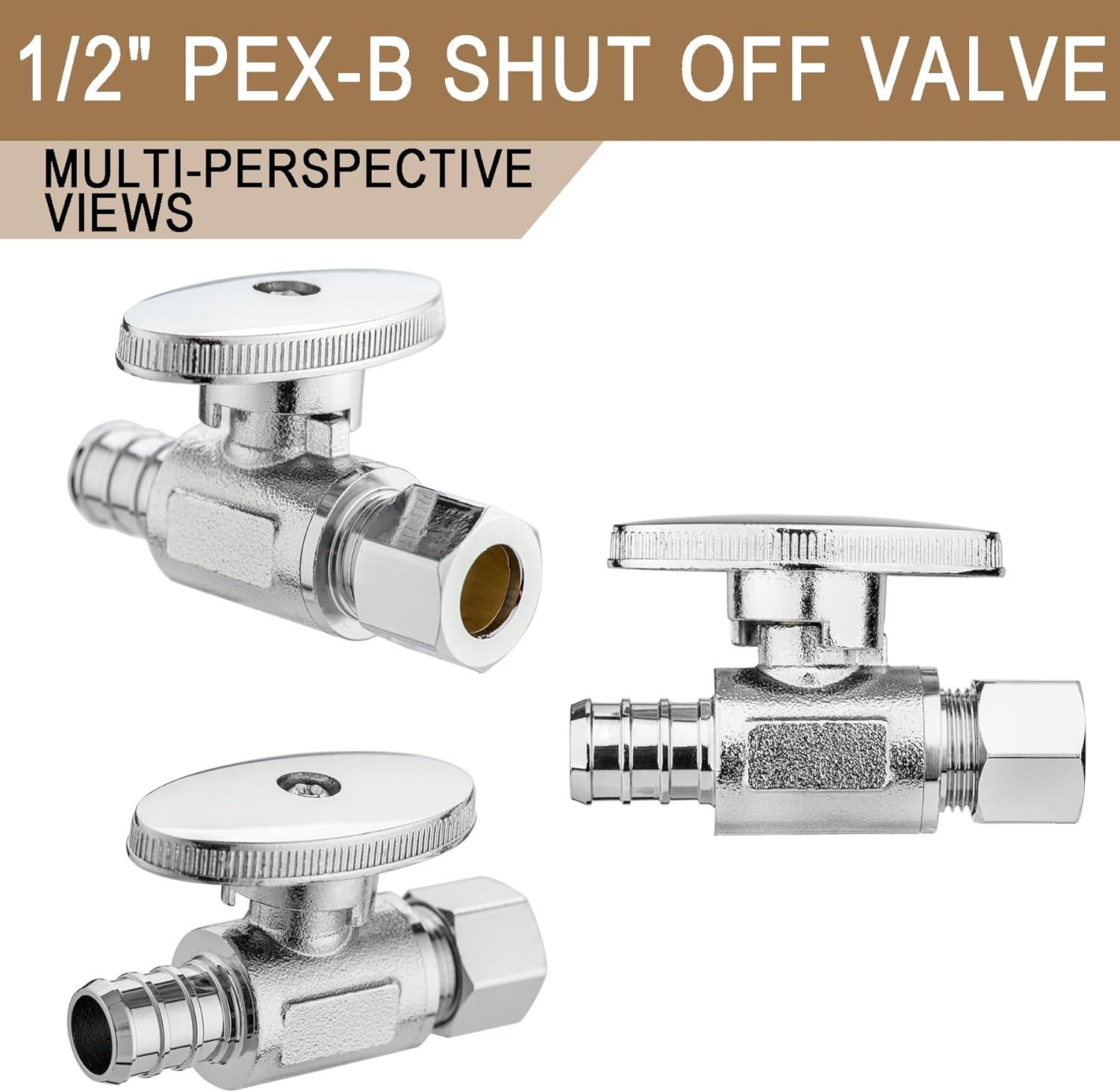 [10 Pieces] Straight Angle Valve Shut off Valve 1/2" PEX-B Crimp X 3/8" Compres