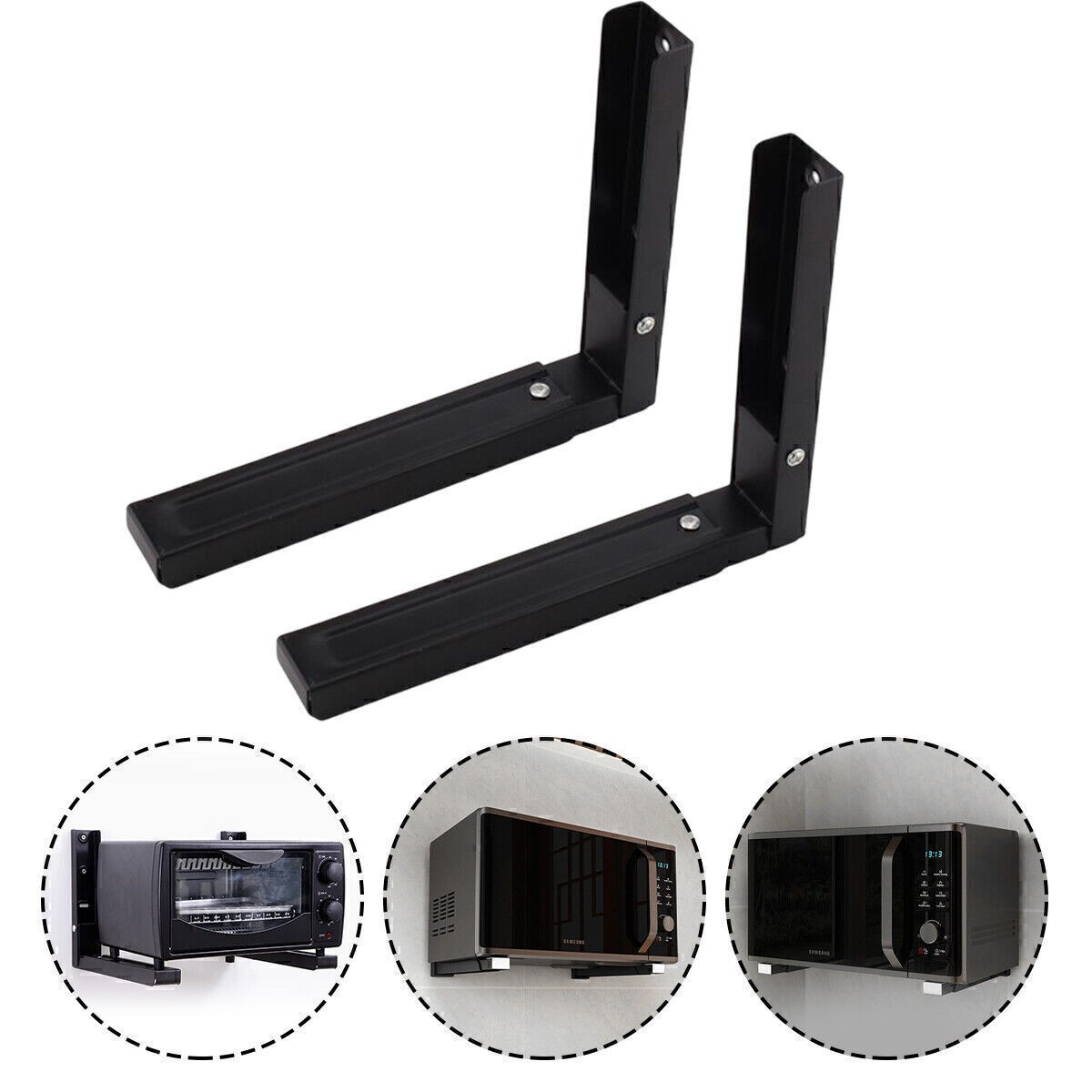 2x Adjustable Microwave Brackets Wall Mount Heavy Duty Shelf Carbon Steel Cradle