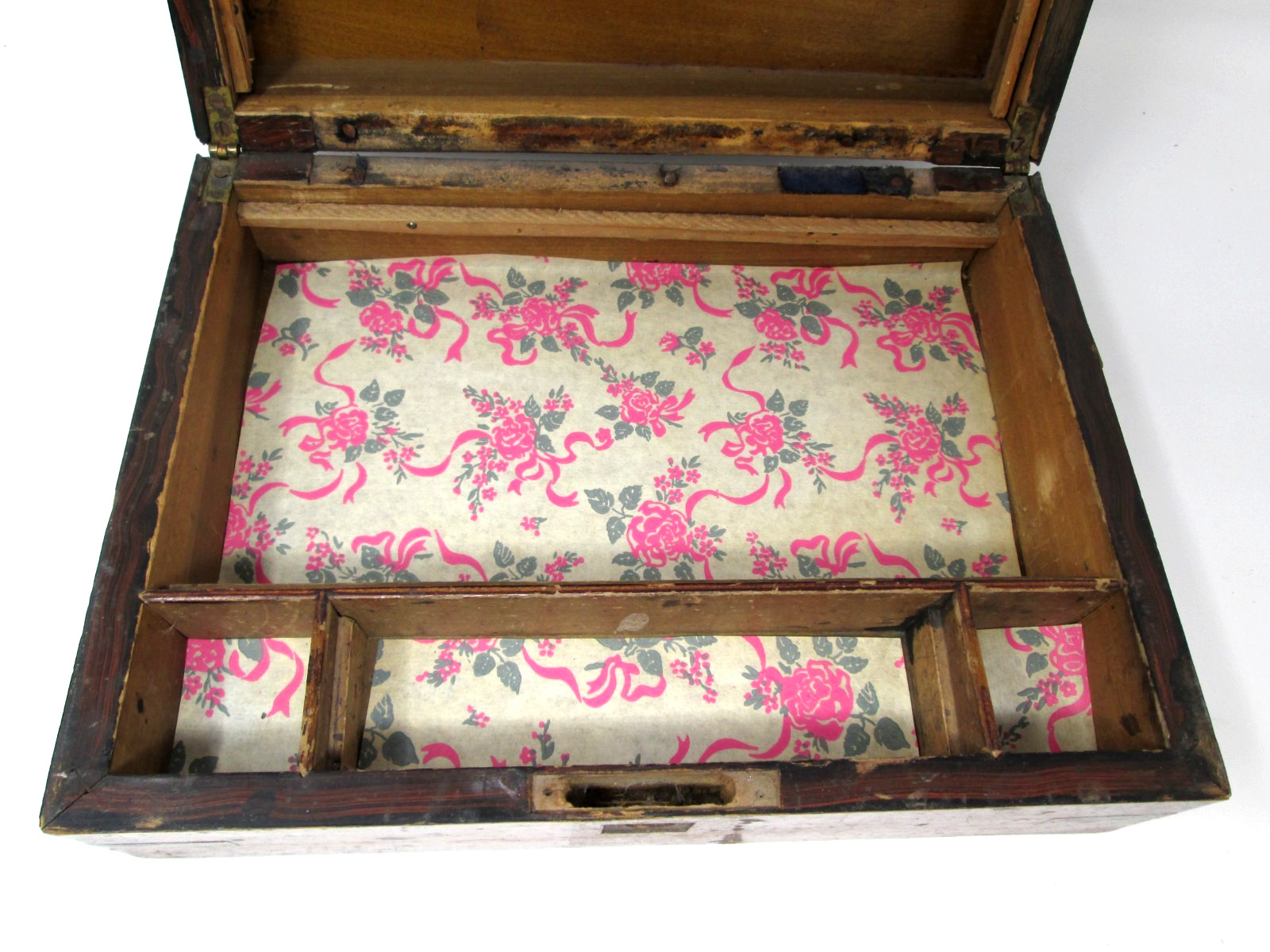 Vintage Wood Box Metal Corners Portable Writing Lap Desk Arts Crafts Wooden