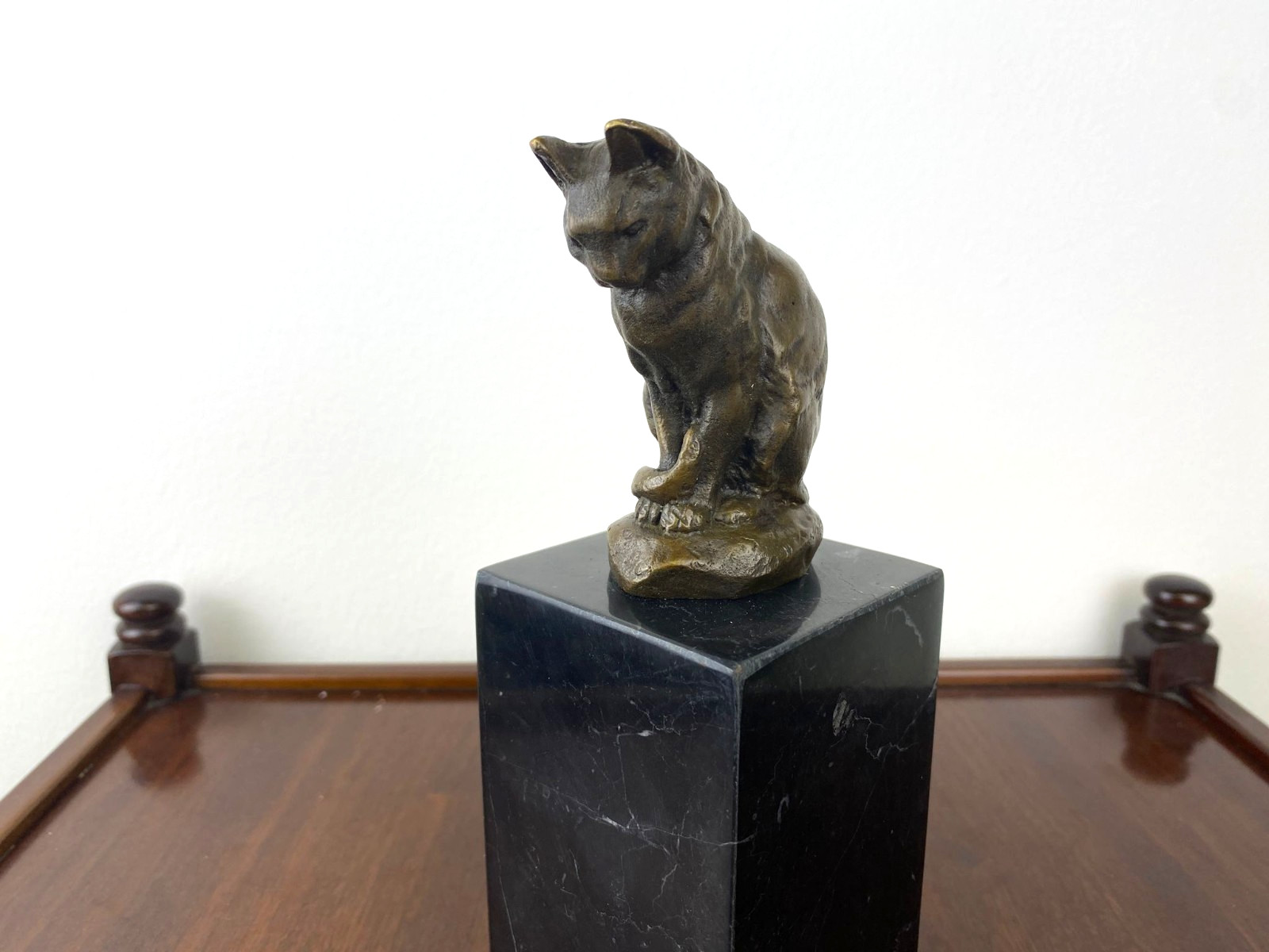 Bronze Sculpture Cat Art Deco on Black Marble Base after Milo