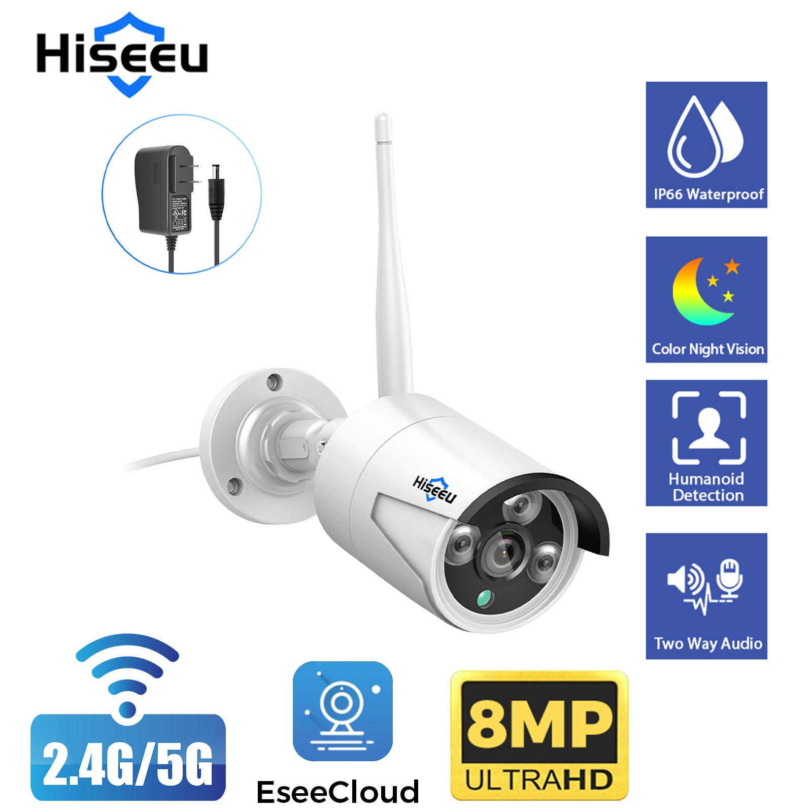 Hiseeu 8MP 10CH 10''Touch Screen NVR WiFi Outdoor Security Camera System HDD Lot