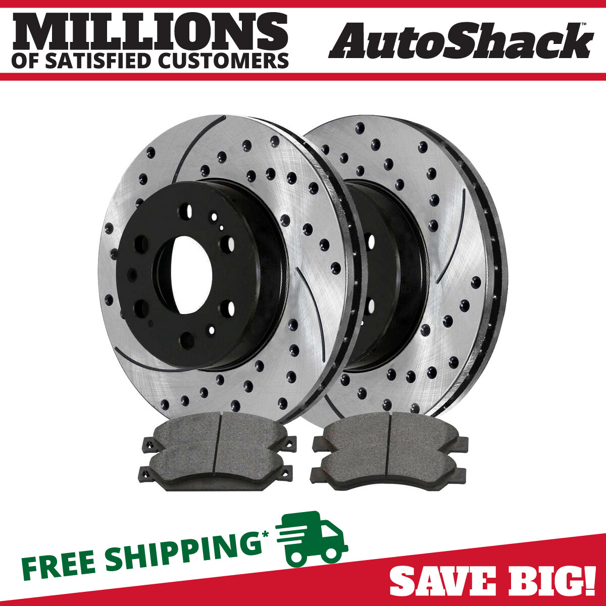 Front Drilled Brake Rotors Black & Pads for Chevy Silverado 1500 GMC Sierra 1500