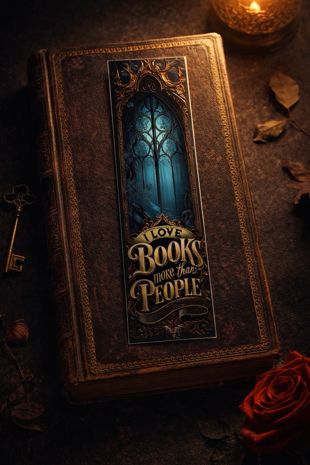 I Love Books Gothic Bookmark 2x7 Laminated Midnight Chapters 🔥❤️📖💀