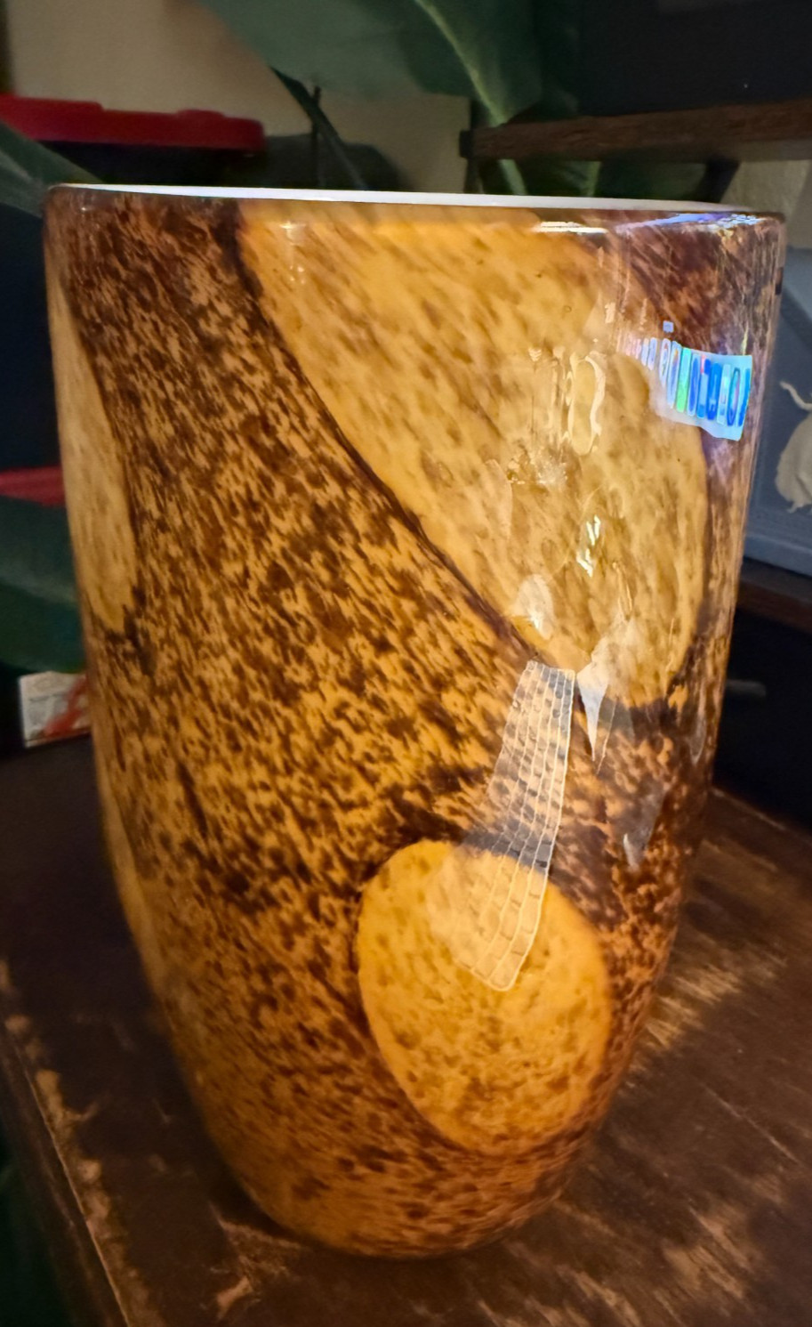 Large Vintage MCM Murano Glass Vase Shades of Autumn MINT Condition