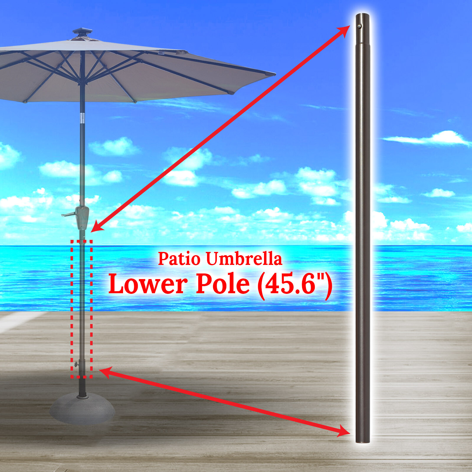 Patio Umbrella Replacement Lower Pole w/Bullet Buckle 33.5''L/45.6''L POLE ONLY