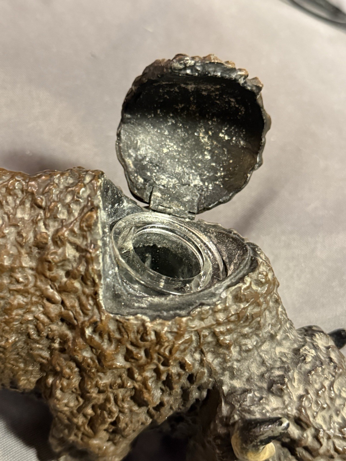 Antique Cold Painted Buffalo Inkwell Sculptural Desk Object w/ insert