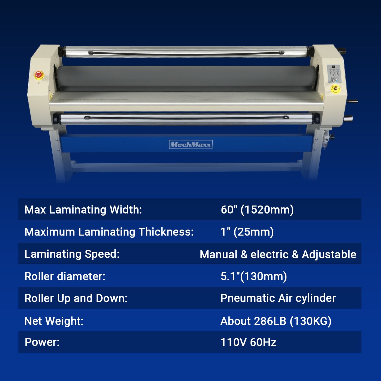 MechMaxx 63" Manual/Electric Cold Laminator w/ Lift & Stand for Vinyl,1600-C3Pro