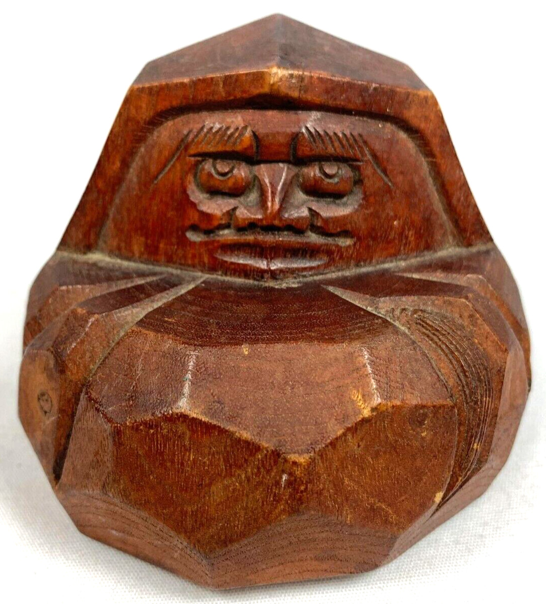 Daruma Wood Carving Boxwood Vintage Japan Artist Signed