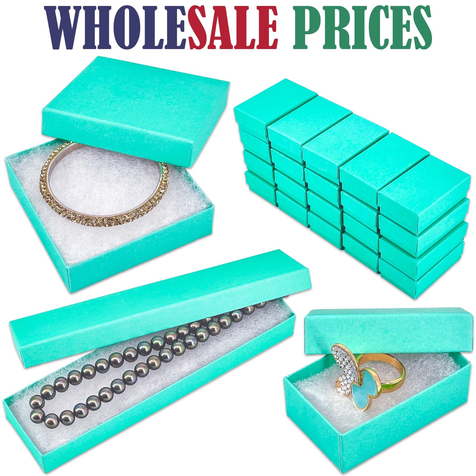 BULK Cardboard Kraft Paper JEWELRY GIFT BOXES Cotton Filled TEAL - for Shipping
