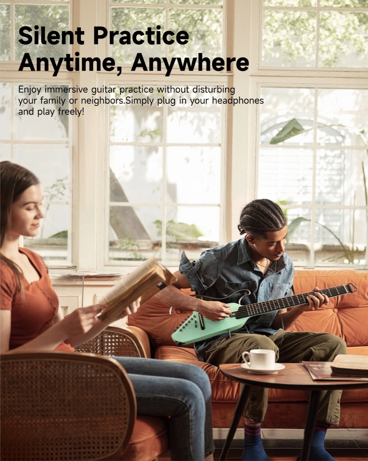 Donner HUSH I Acoustic Electric Guitar Headless Travel With All Accessories