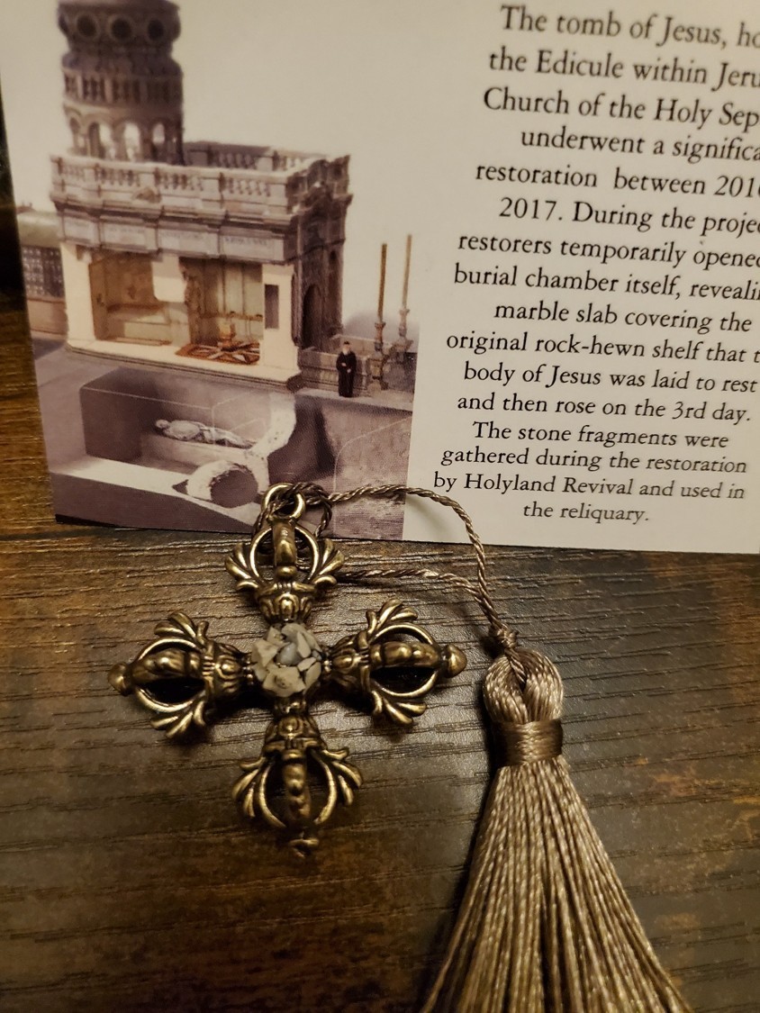 Tomb of Jesus Prayer Medallion with Stone From Tomb of Jesus Holy Sepulchre