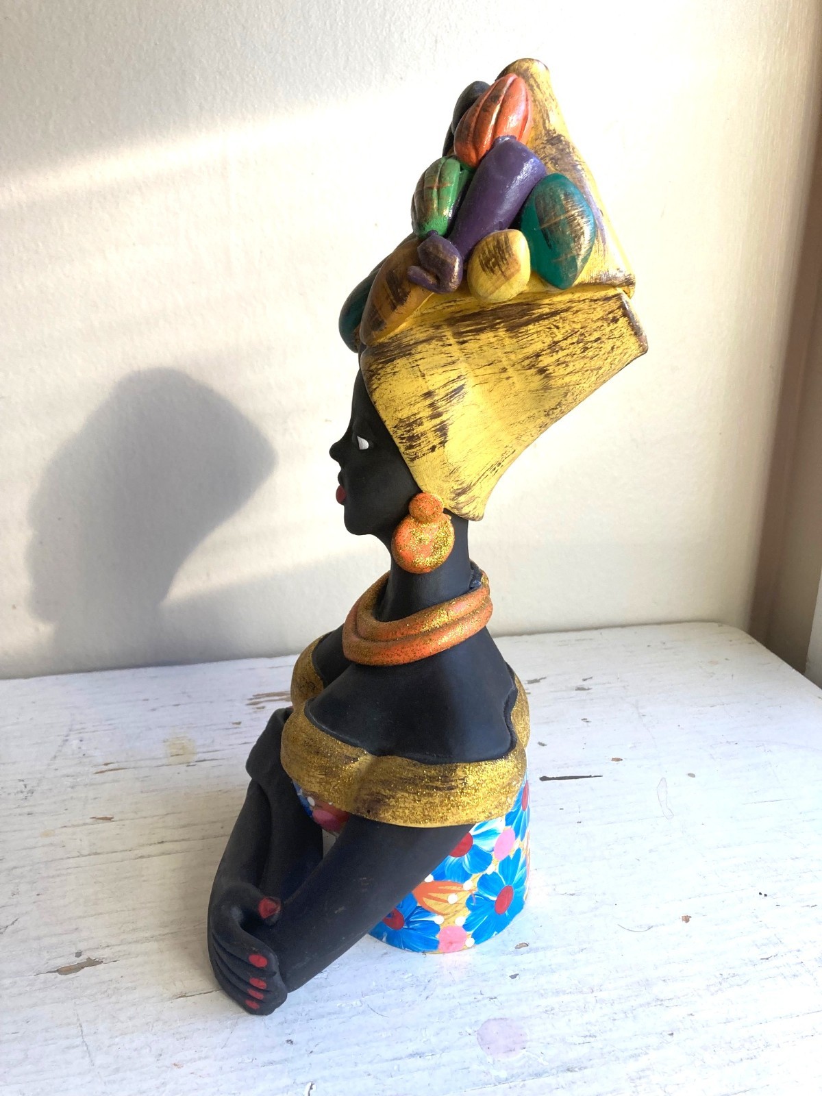 West Indies Woman Studio Pottery Sculpture Haiti Jamaica Carnival Hand Painted
