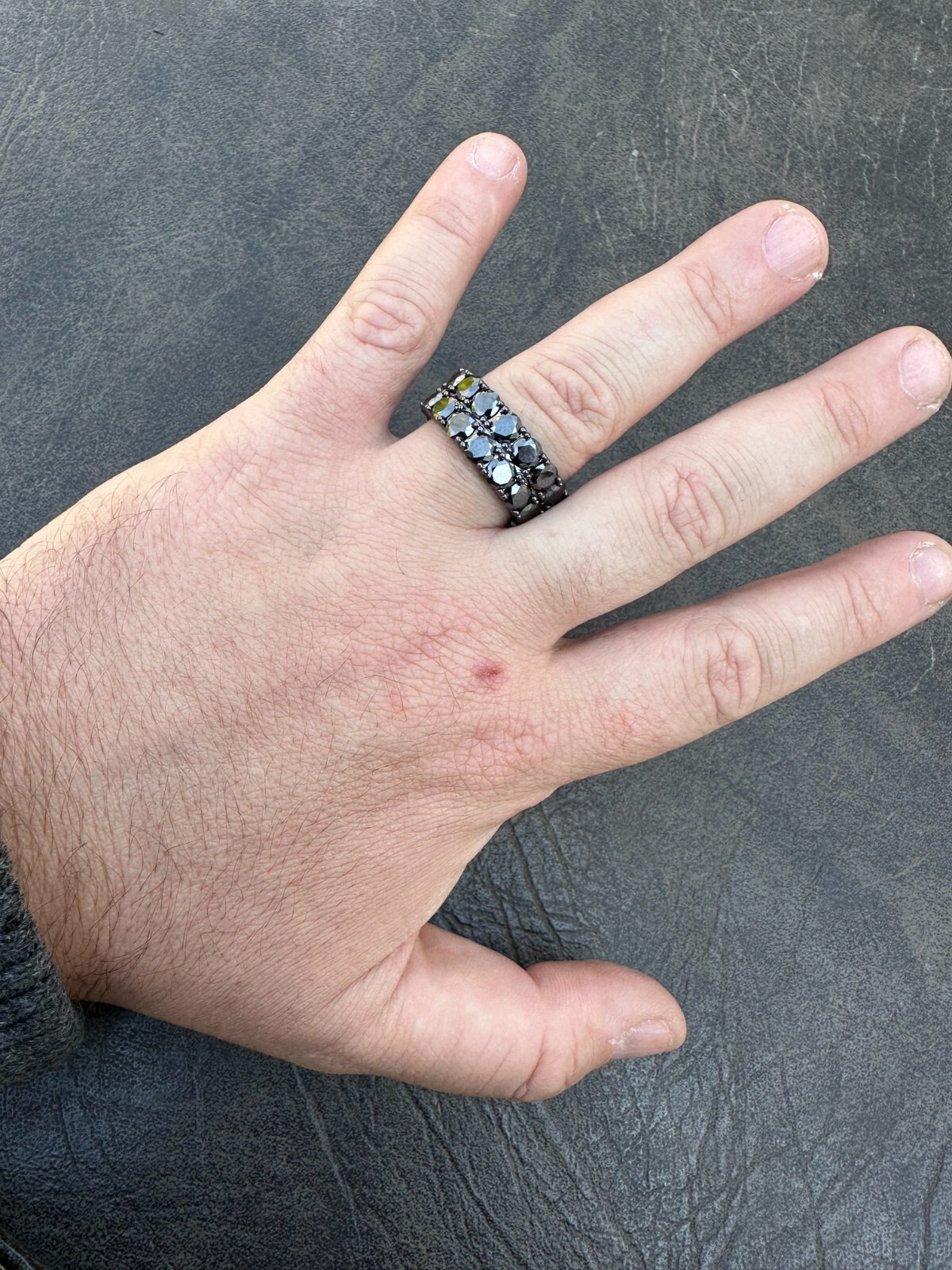 Black Moissanite Ring Real 925 Silver Oxidized Rhodium Hip Hop Iced Tennis Band