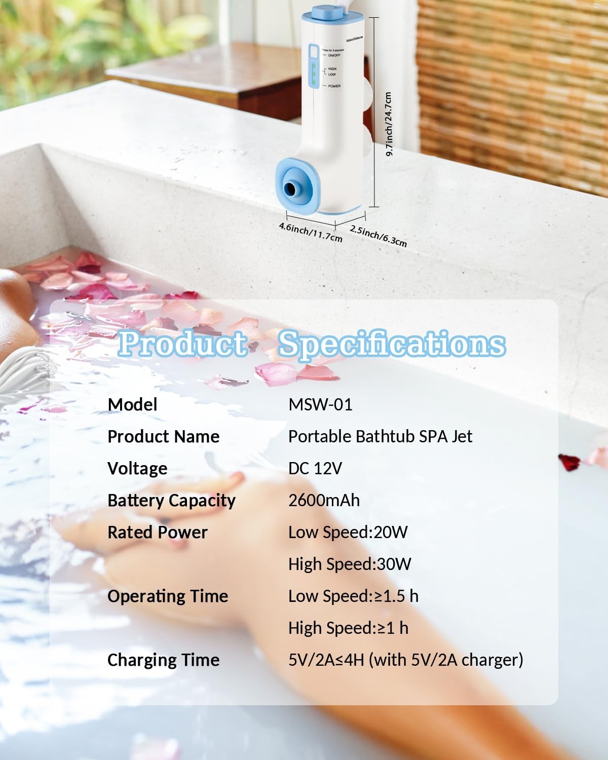 Rechargeable Bath Jets for Tub Portable Jet Spa for Bathtub Creates Soothing ...