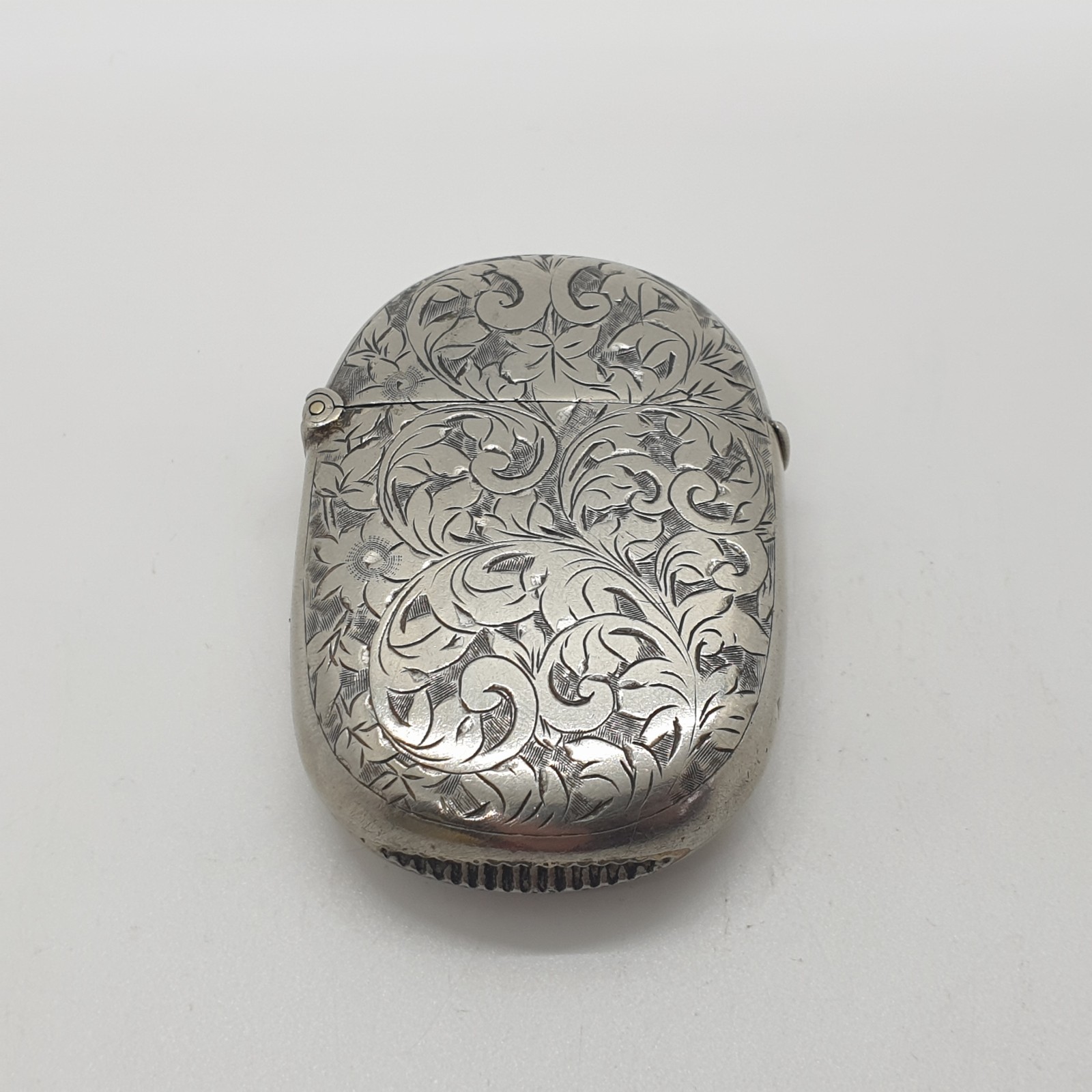Silver-Plated Oval Vesta Case Match Holder with Floral Design