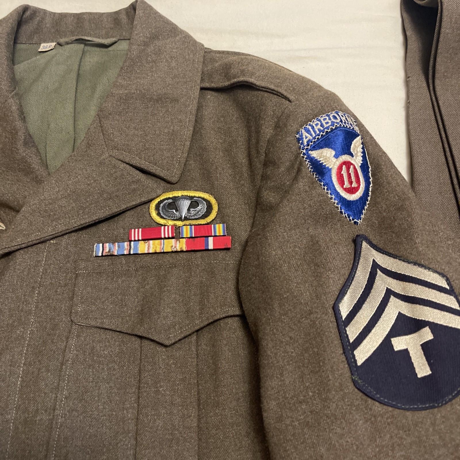 WWII US ARMY Original 11th Airborne Division – IKE JACKET, PANTS Set Size 36 R