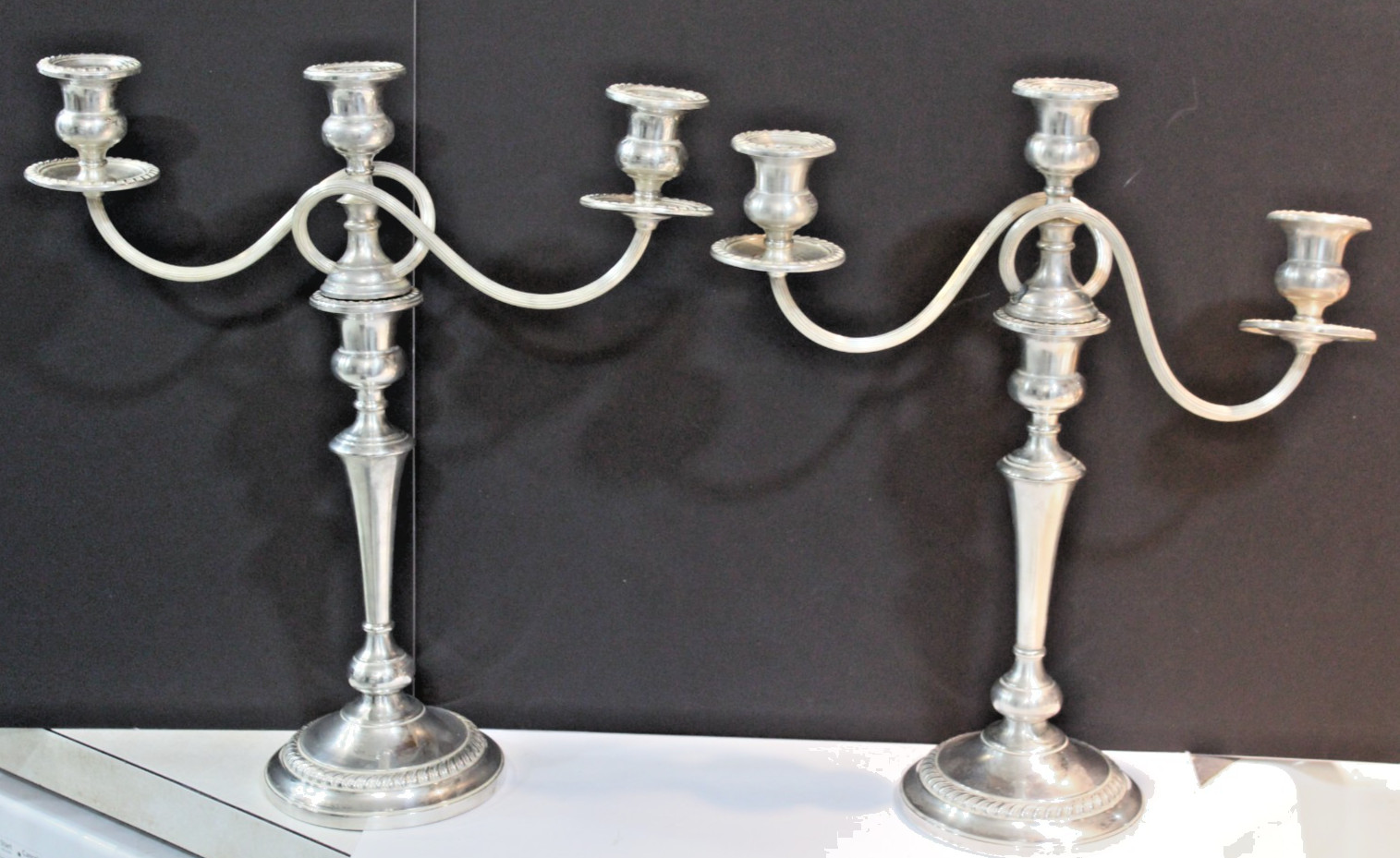 Pair Sterling Silver Preisner Candelabra Georgian 3 Arm Candlesticks 16"  #743
