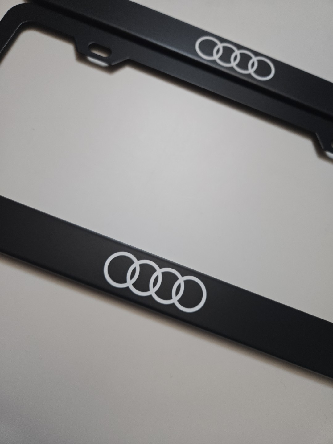 2X -Audi Rings- Stainless Steel Finished License Plate Frame Holder Black