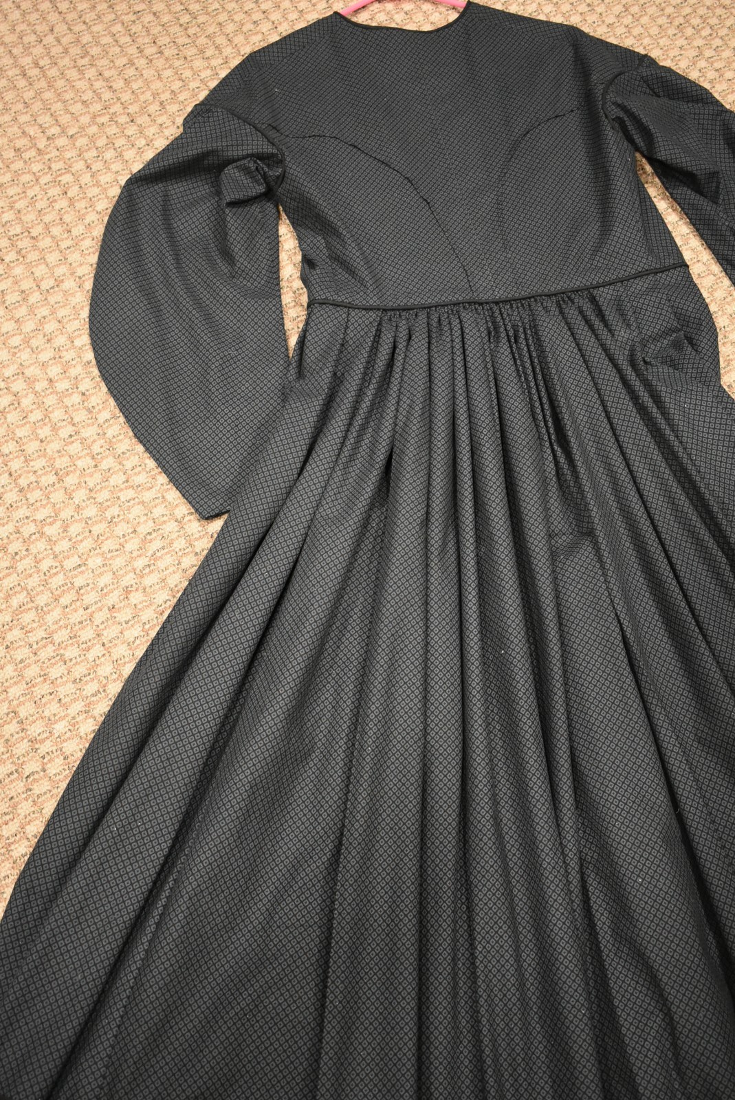Civil War Victorian Cotton Day Dress Handmade Black wGrayDiamond Print - L/XL