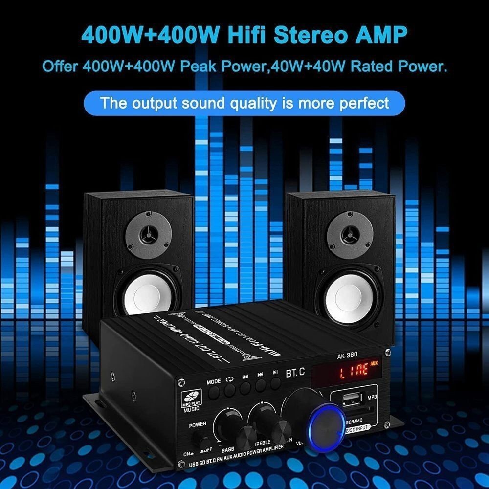 12V 800W Bluetooth HiFi Power Amplifier Mini Audio Digital Stereo FM AMP Remote