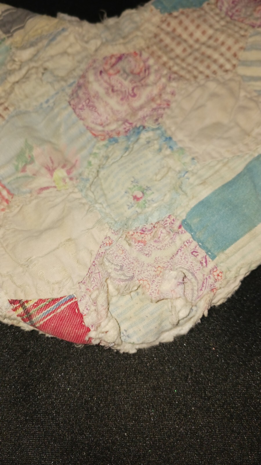 Antique Hand Stitched Quilted Christmas Stocking Flour Sack Rustic Cottage 1940s