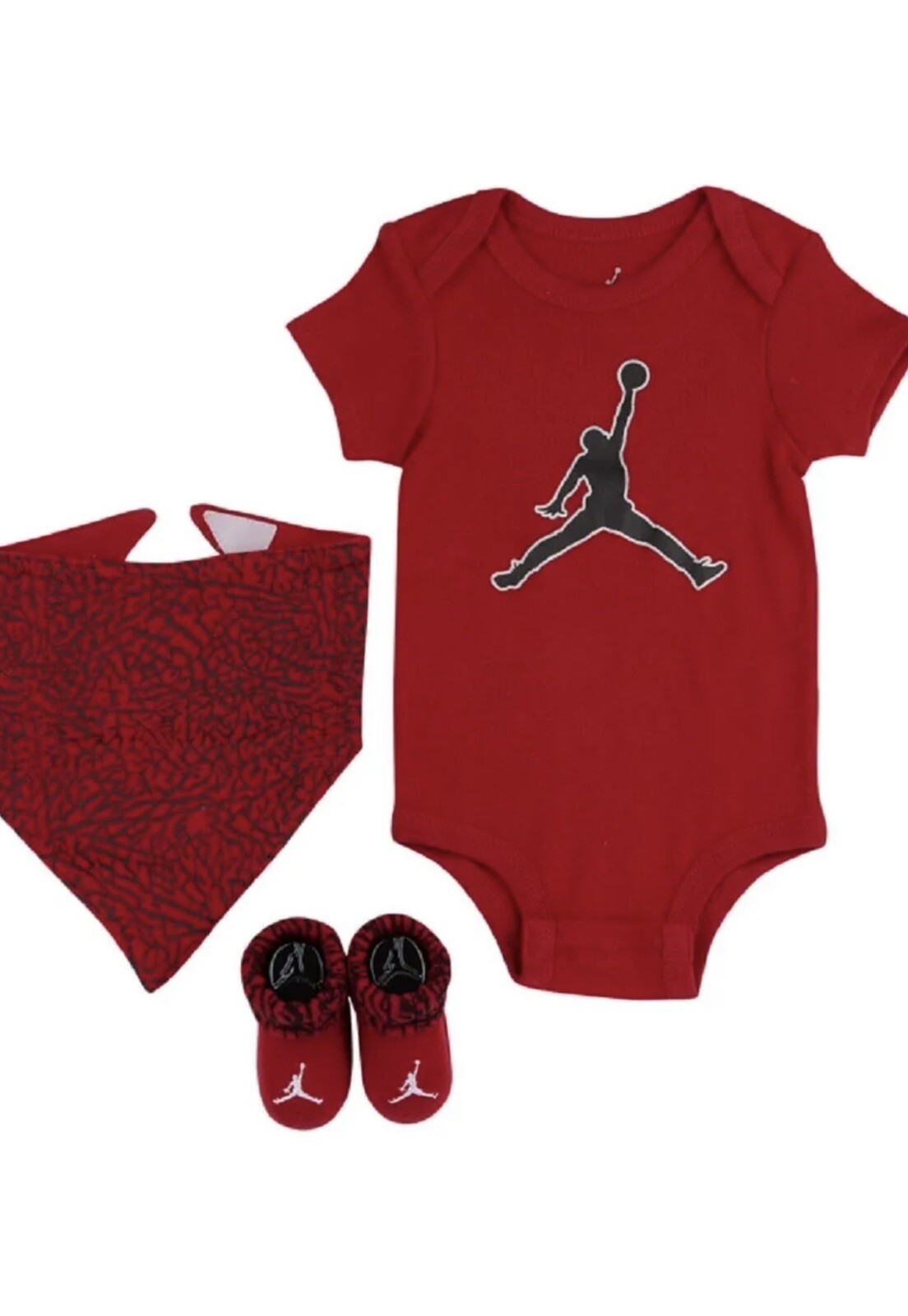 Nike Baby 3 Pc Red Black Short Sleeve Jumpman Jordan Logo Bodysuit Set Sz 0-6 MO