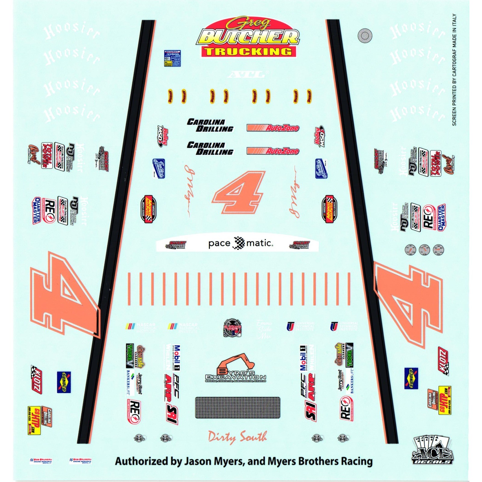 Jason Myers #4 Greg Butcher Trucking Dirt Modified 1:25 Decals