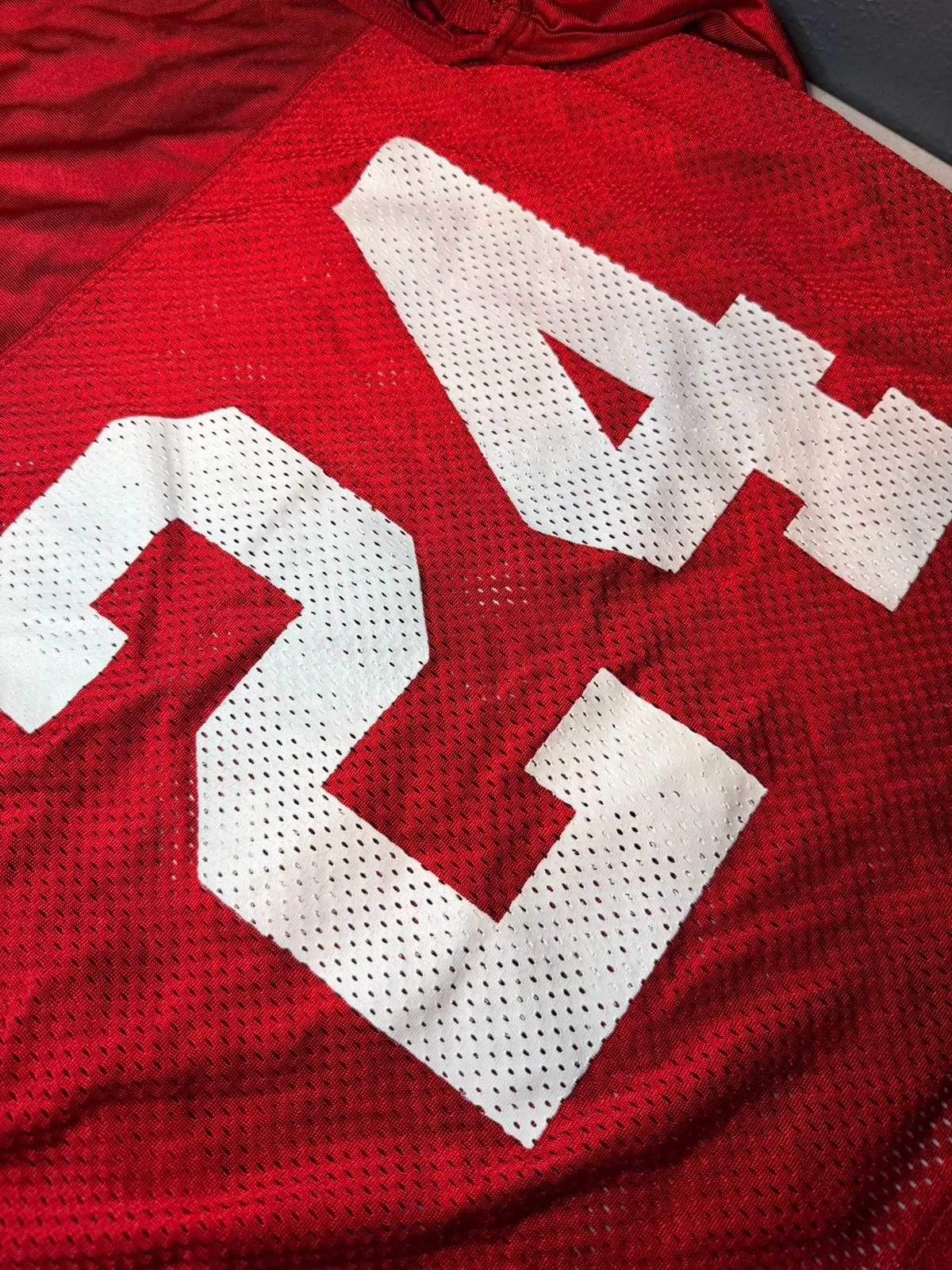Vintage Russell Athletic Football Practice Jersey #24 Red Mesh XL 90s