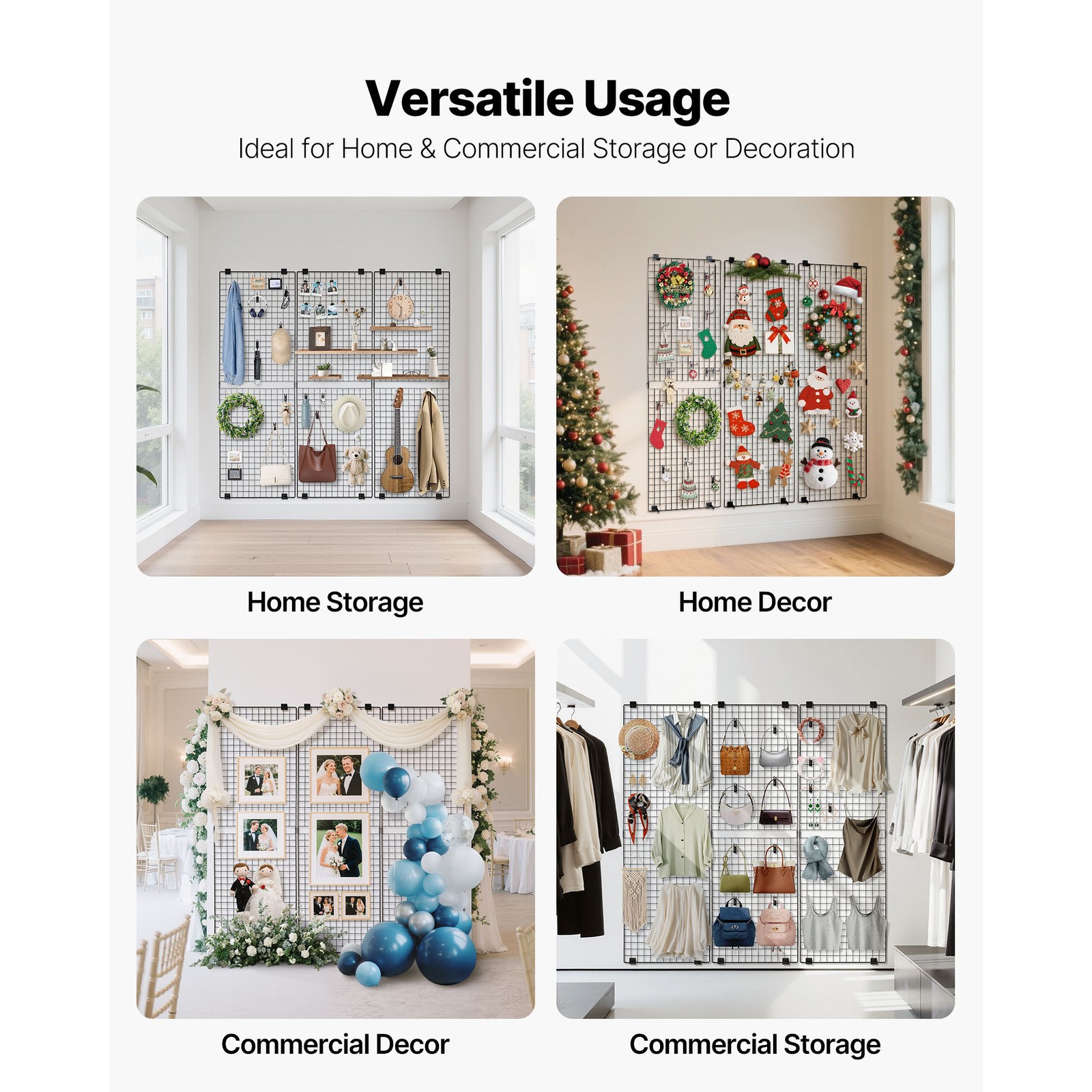 Uimoso Set of 3 Wall Grid Panels 2x6 ft Wire Display Racks in Black Finish