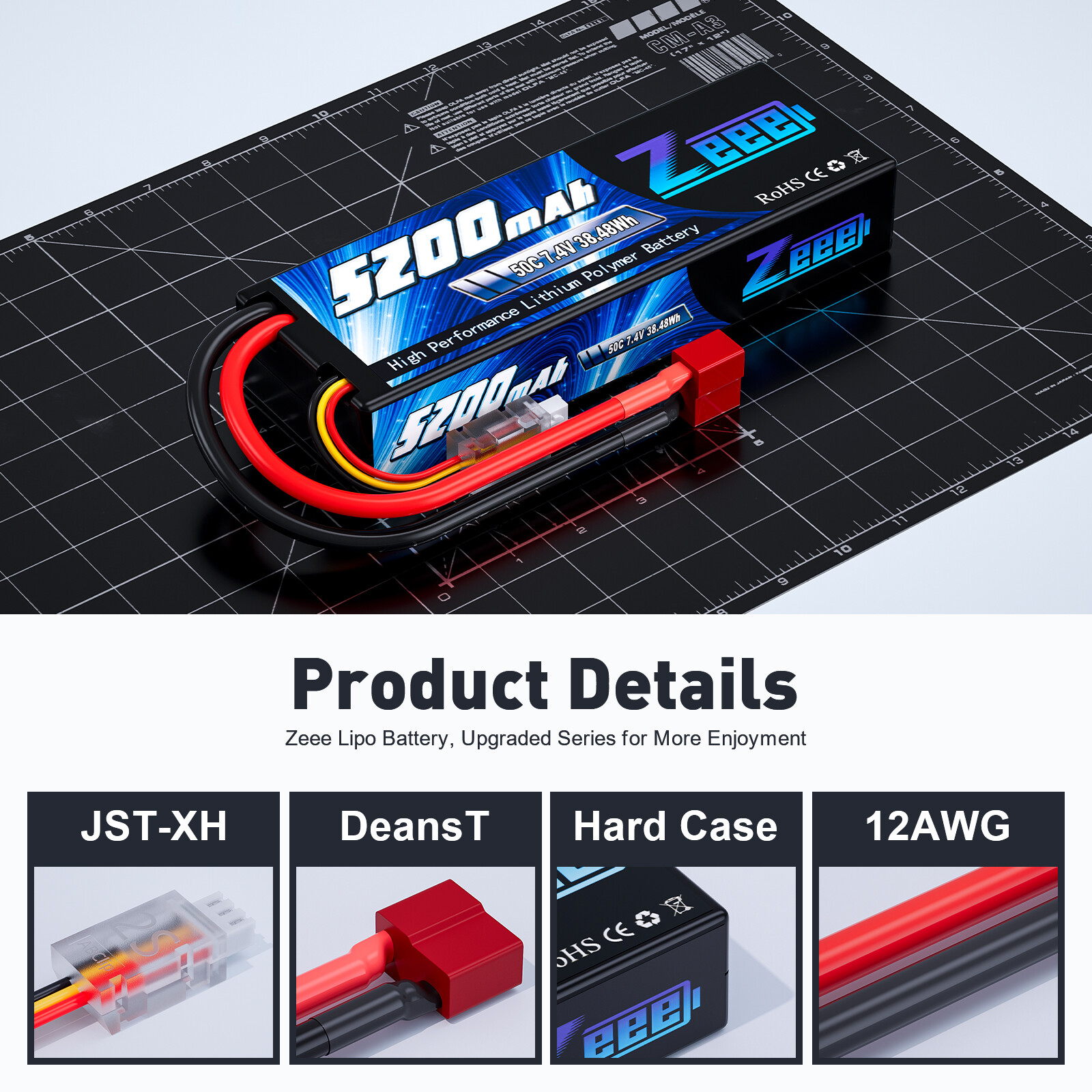 2xZeee 2S LiPo Battery 5200mAh 7.4V 50C Deans T for 1/8 1/10 RC Car Truck Truggy